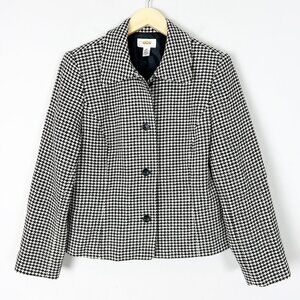 Talbots Blazer Jacket Black & White Houndstooth Wool Blend Size 10 Women's